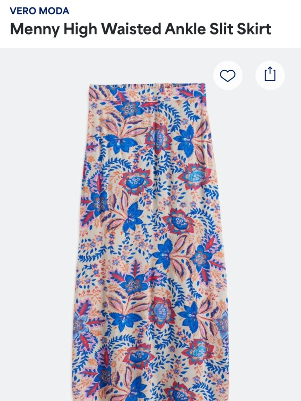 Vero Moda Blue and Cream Floral Maxi Skirt with Side Slit - Picture 6 of 10